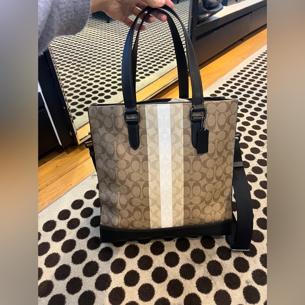 NWT！COACH GRAHAM STRUCTURED TOTE IN BLOCKED SIGNATURE CANVAS （CQ037）father gift
